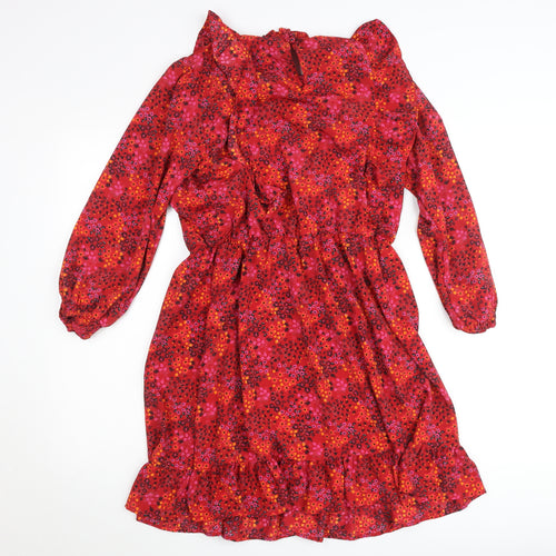 Savida Womens Red Floral A-Line Short Dress Size 12