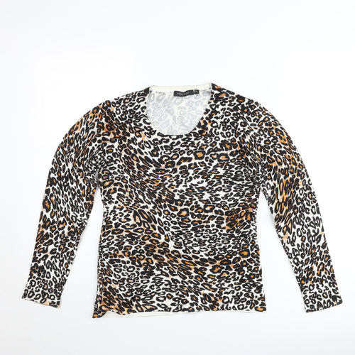 YOU YOU Womens Multicoloured Leopard Print Long Sleeve Pullover Jumper M