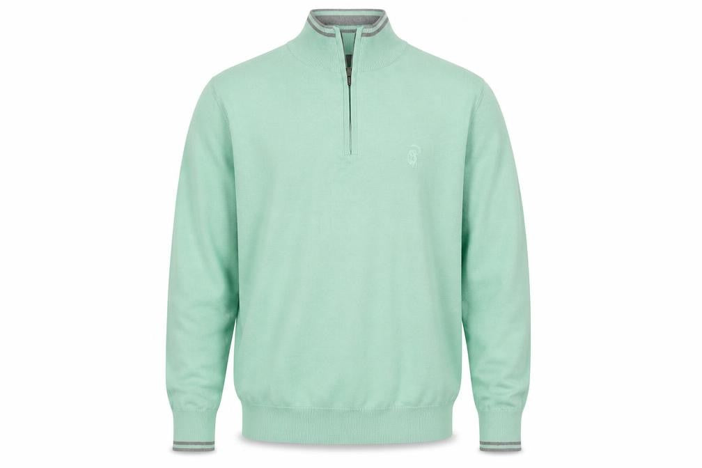 Front view of Padraig Harrington Men's Green 1/4 Zip Sweatshirt Small Cotton Blend