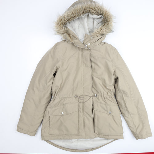 ONLY Womens Beige Fur Trim Hooded Parka Coat XS