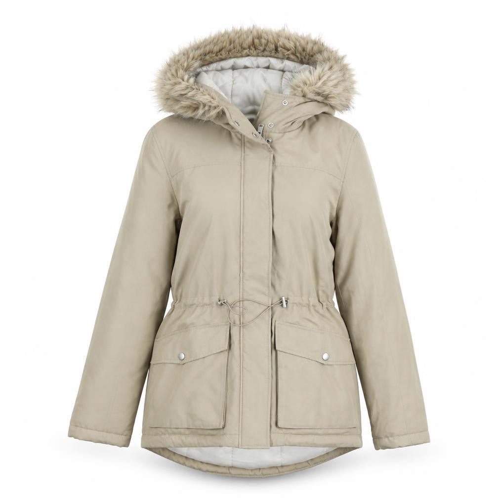 ONLY Womens Beige Fur Trim Hooded Parka Coat XS