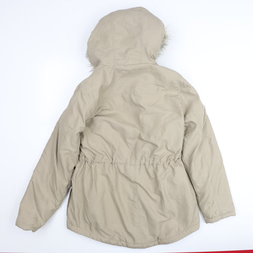 ONLY Womens Beige Fur Trim Hooded Parka Coat XS
