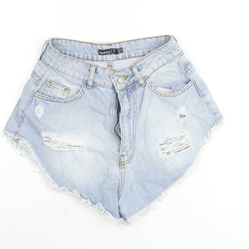 Boohoo Women Blue UK 8 High Waist Cut-Off Denim Shorts