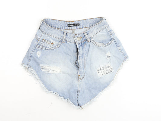 Boohoo Women Blue UK 8 High Waist Cut-Off Denim Shorts