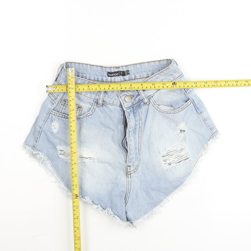 Boohoo Women Blue UK 8 High Waist Cut-Off Denim Shorts