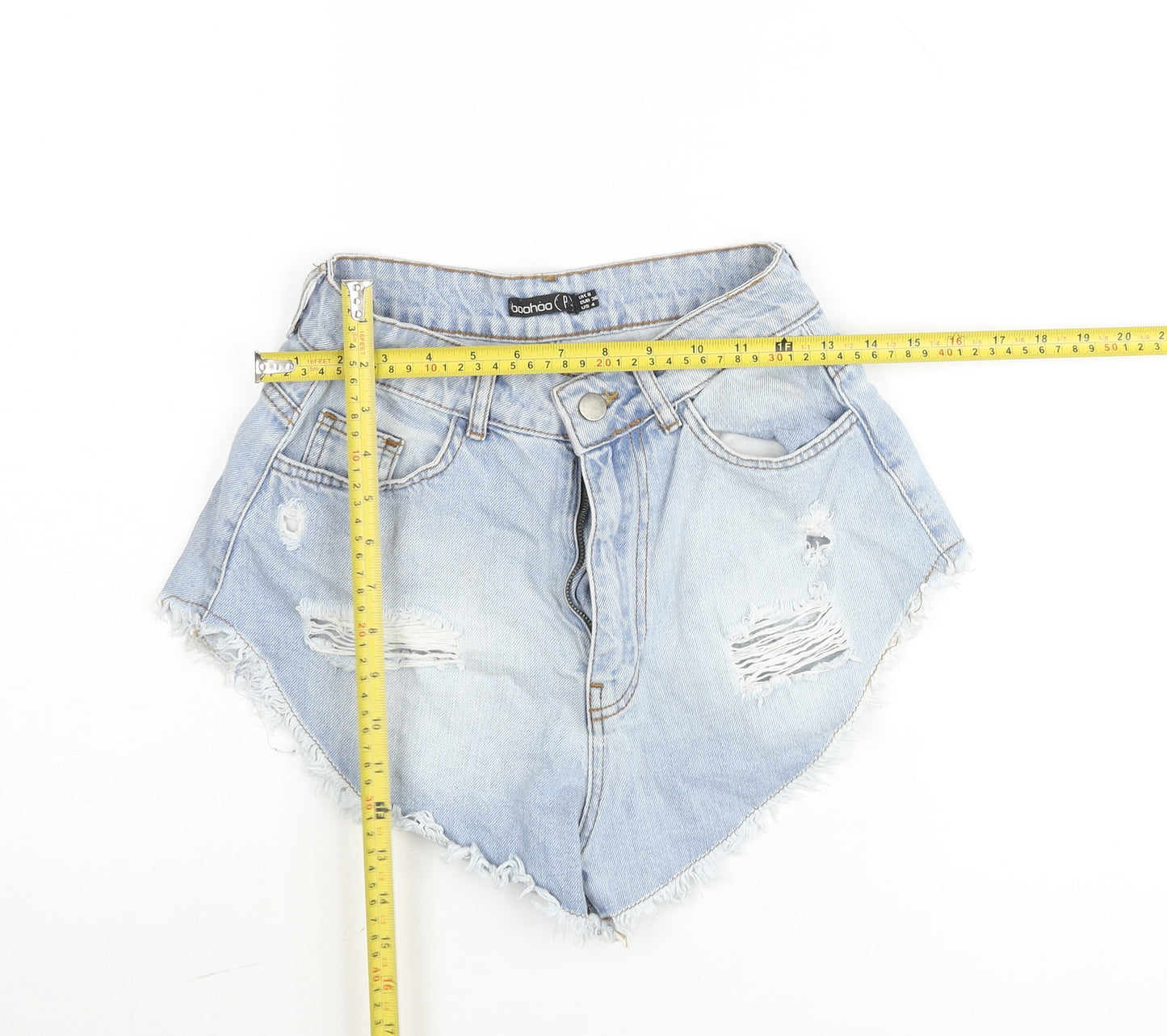 Boohoo Women Blue UK 8 High Waist Cut-Off Denim Shorts