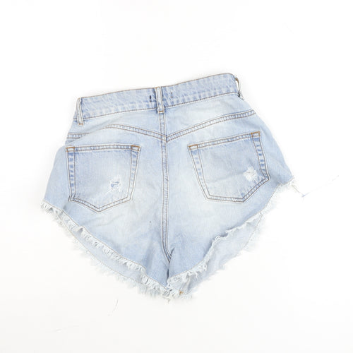 Boohoo Women Blue UK 8 High Waist Cut-Off Denim Shorts
