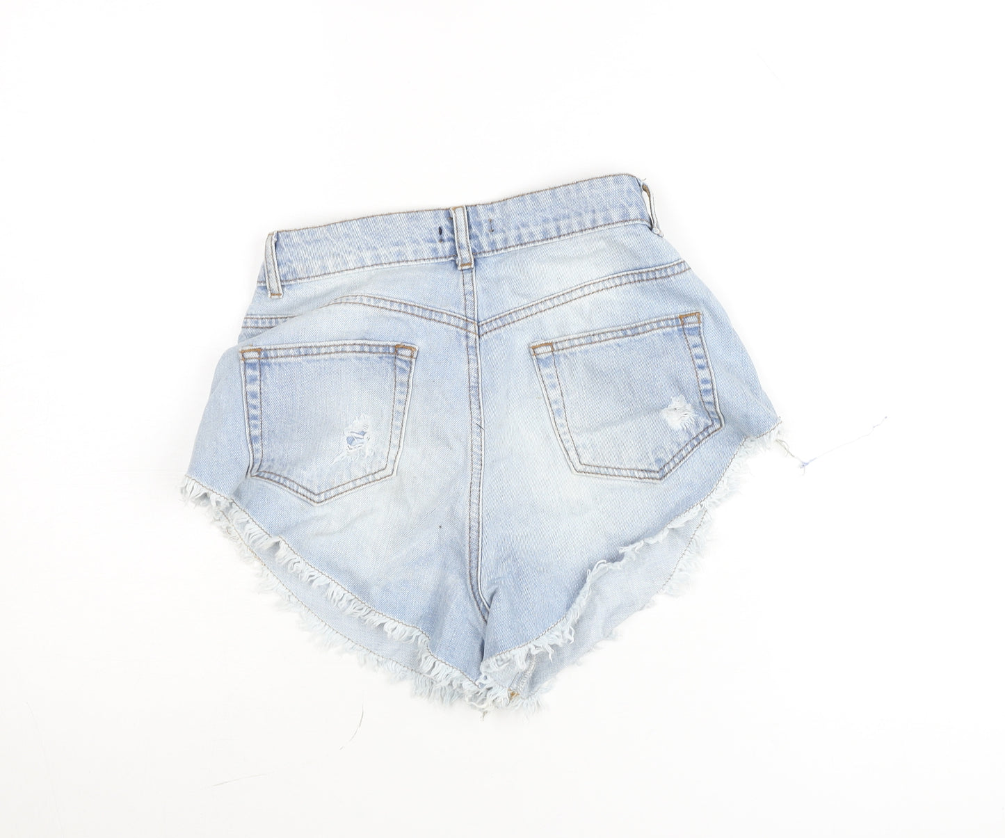 Boohoo Women Blue UK 8 High Waist Cut-Off Denim Shorts
