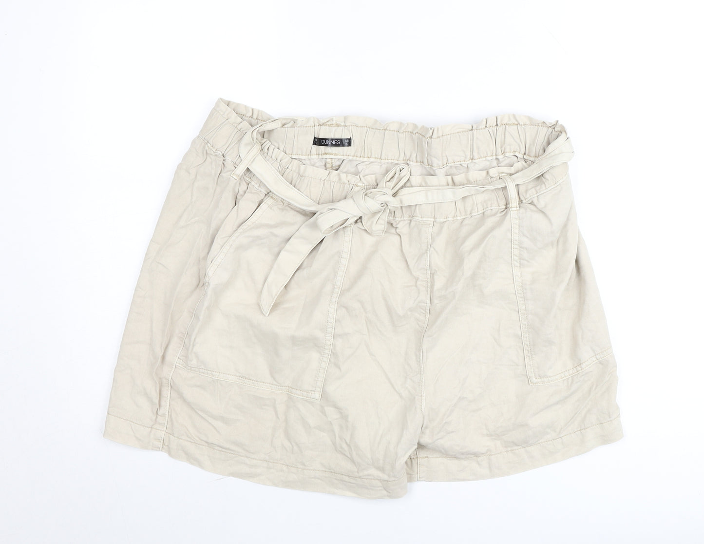 Dunnes Women Beige Cotton Paperbag Shorts Size XL