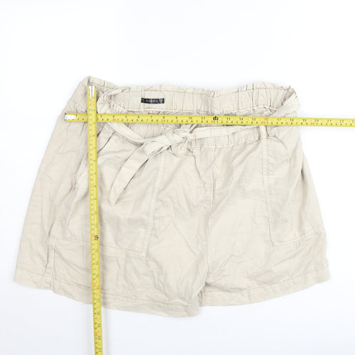Dunnes Women Beige Cotton Paperbag Shorts Size XL