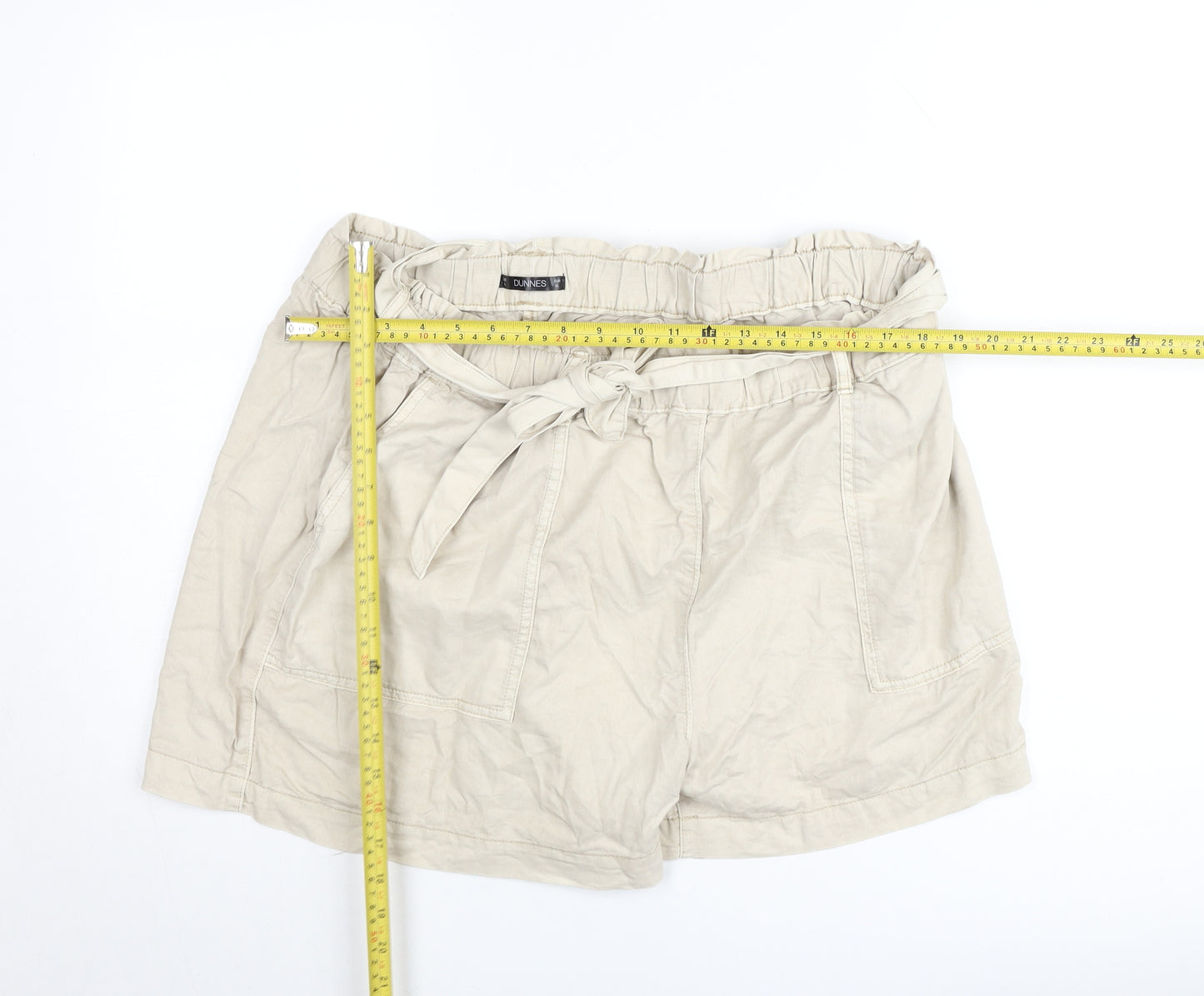 Dunnes Women Beige Cotton Paperbag Shorts Size XL