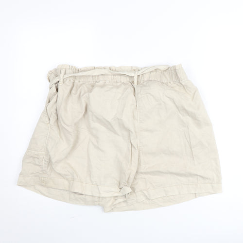Dunnes Women Beige Cotton Paperbag Shorts Size XL