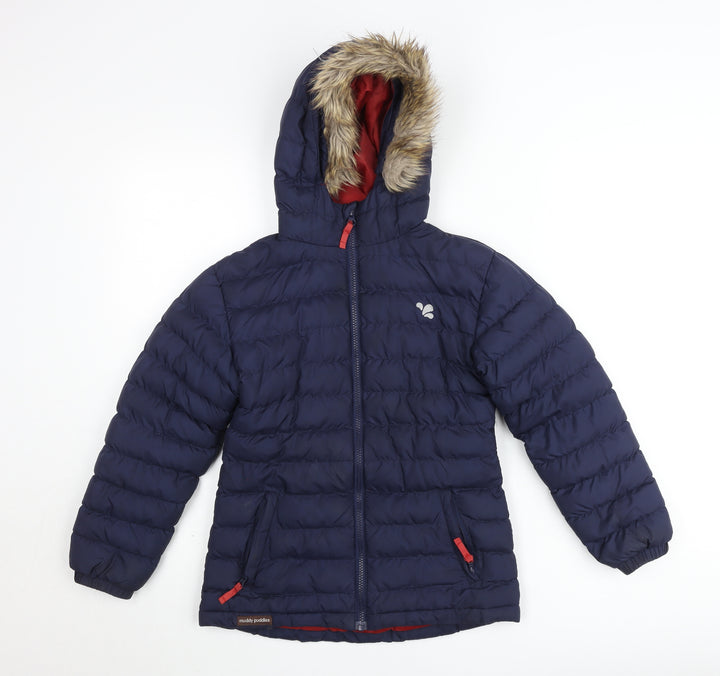 Muddy Puddles Girls Blue Hooded Puffer Jacket 9-10 Years Winter Coat