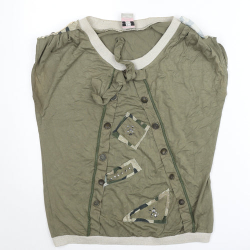 LM Lulu Paris Women's Green Embellished Short Sleeve Casual Top M