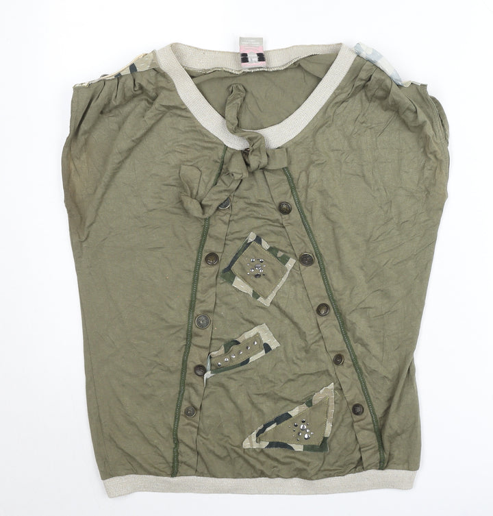 LM Lulu Paris Women's Green Embellished Short Sleeve Casual Top M