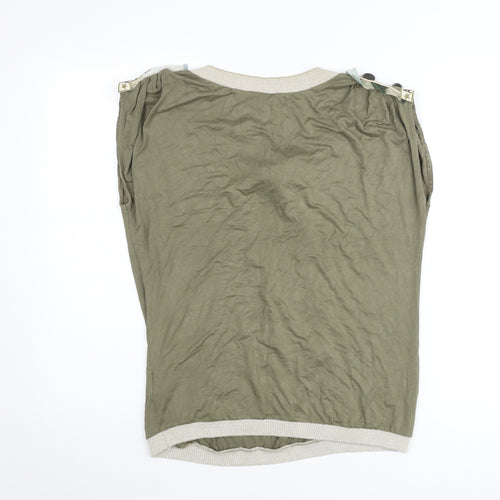 LM Lulu Paris Women's Green Embellished Short Sleeve Casual Top M