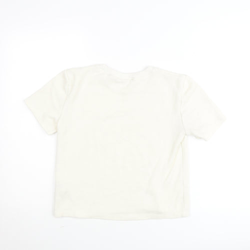 Zara Women Ivory Embellished Short Sleeve Cotton T-Shirt Size 12