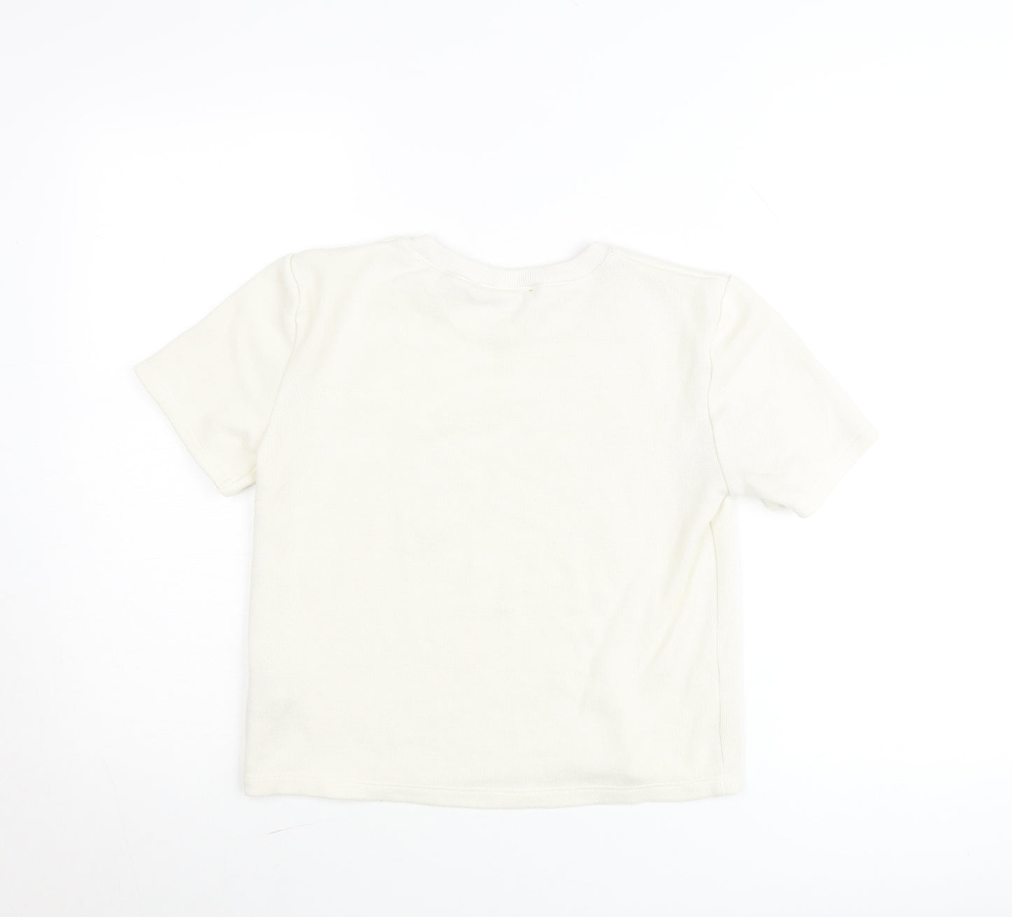 Zara Women Ivory Embellished Short Sleeve Cotton T-Shirt Size 12