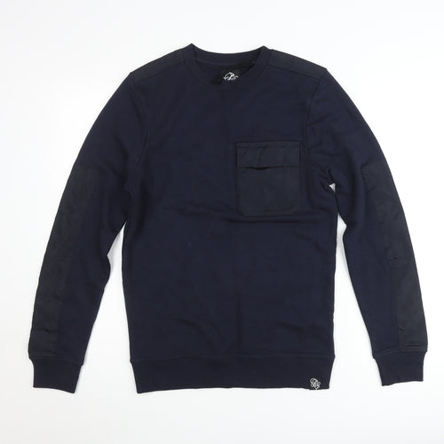 SikSilk Men’s Blue Crew Neck Pullover Jumper Size S Cotton Blend