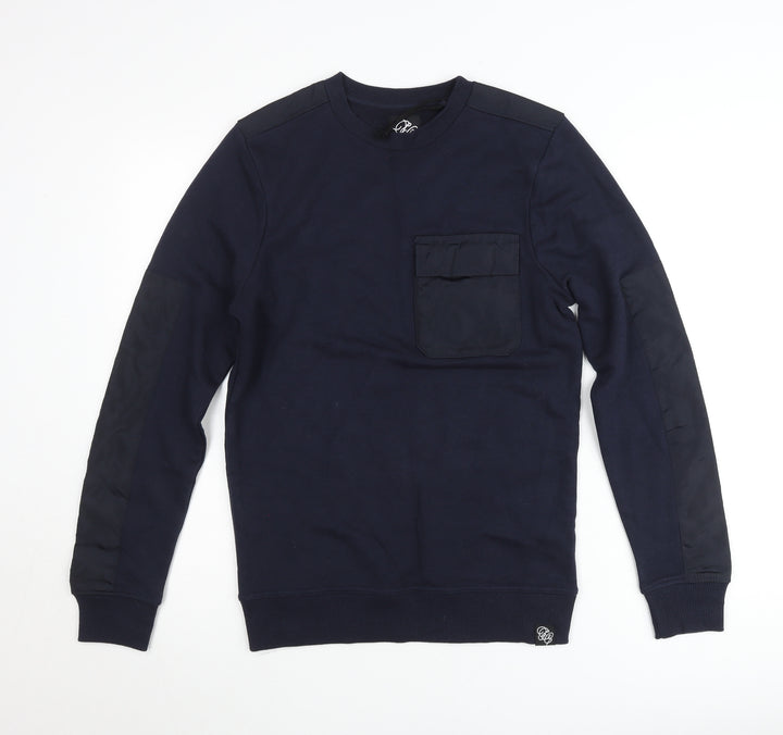 SikSilk Men’s Blue Crew Neck Pullover Jumper Size S Cotton Blend