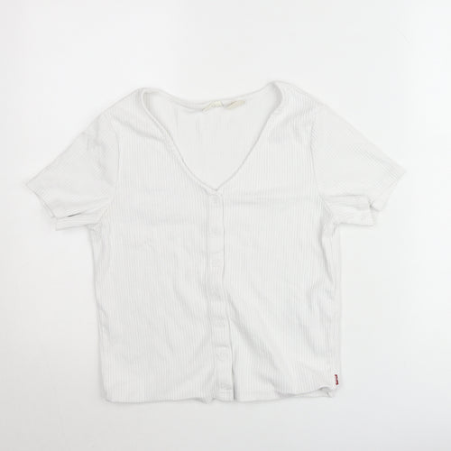 Levi's Women's White Button-Up Short Sleeve Cotton Top Size L