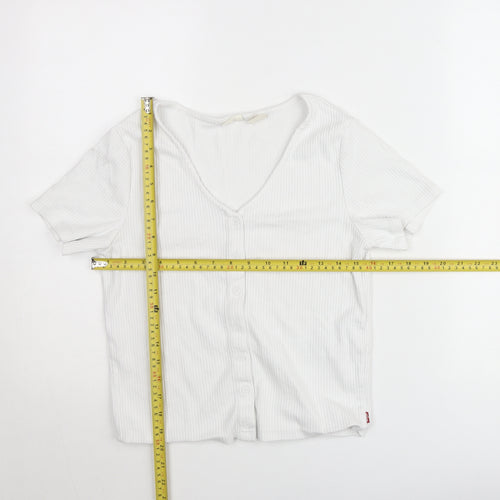 Levi's Women's White Button-Up Short Sleeve Cotton Top Size L