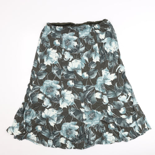 Jacques Vert Womens Green Floral A-Line Midi Skirt L Viscose Blend