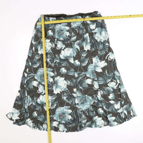 Jacques Vert Womens Green Floral A-Line Midi Skirt L Viscose Blend