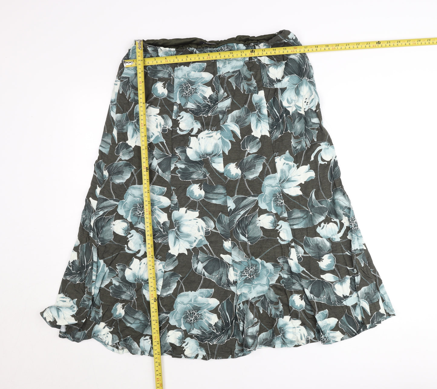 Jacques Vert Womens Green Floral A-Line Midi Skirt L Viscose Blend