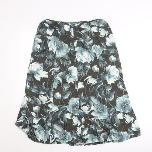 Jacques Vert Womens Green Floral A-Line Midi Skirt L Viscose Blend