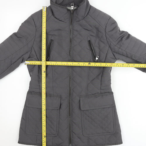 Next Women’s Grey Quilted Mid-Length Jacket Size 8 Lined Zip Casual