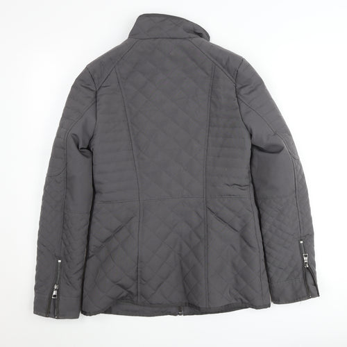 Next Women’s Grey Quilted Mid-Length Jacket Size 8 Lined Zip Casual