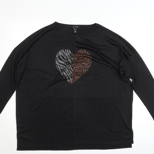 New Look Women’s Black Sequin Heart Long Sleeve Jersey T-Shirt L