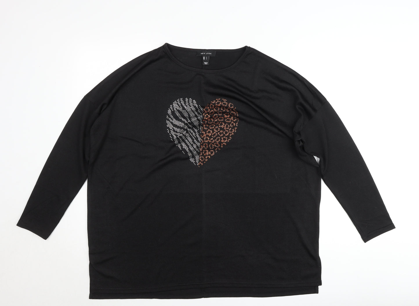 New Look Women’s Black Sequin Heart Long Sleeve Jersey T-Shirt L