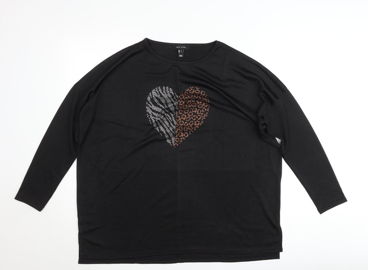 New Look Women’s Black Sequin Heart Long Sleeve Jersey T-Shirt L
