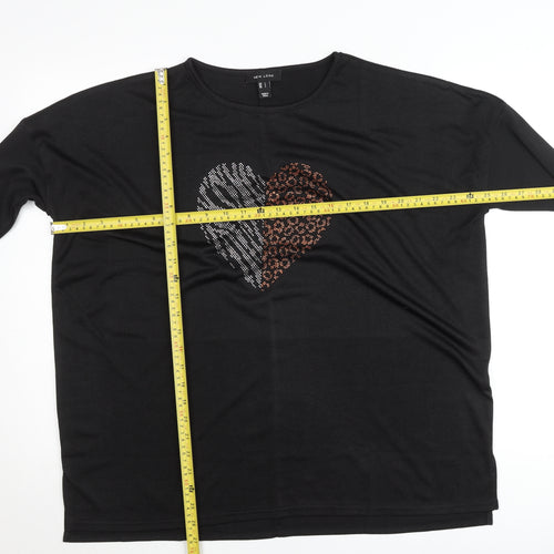 New Look Women’s Black Sequin Heart Long Sleeve Jersey T-Shirt L