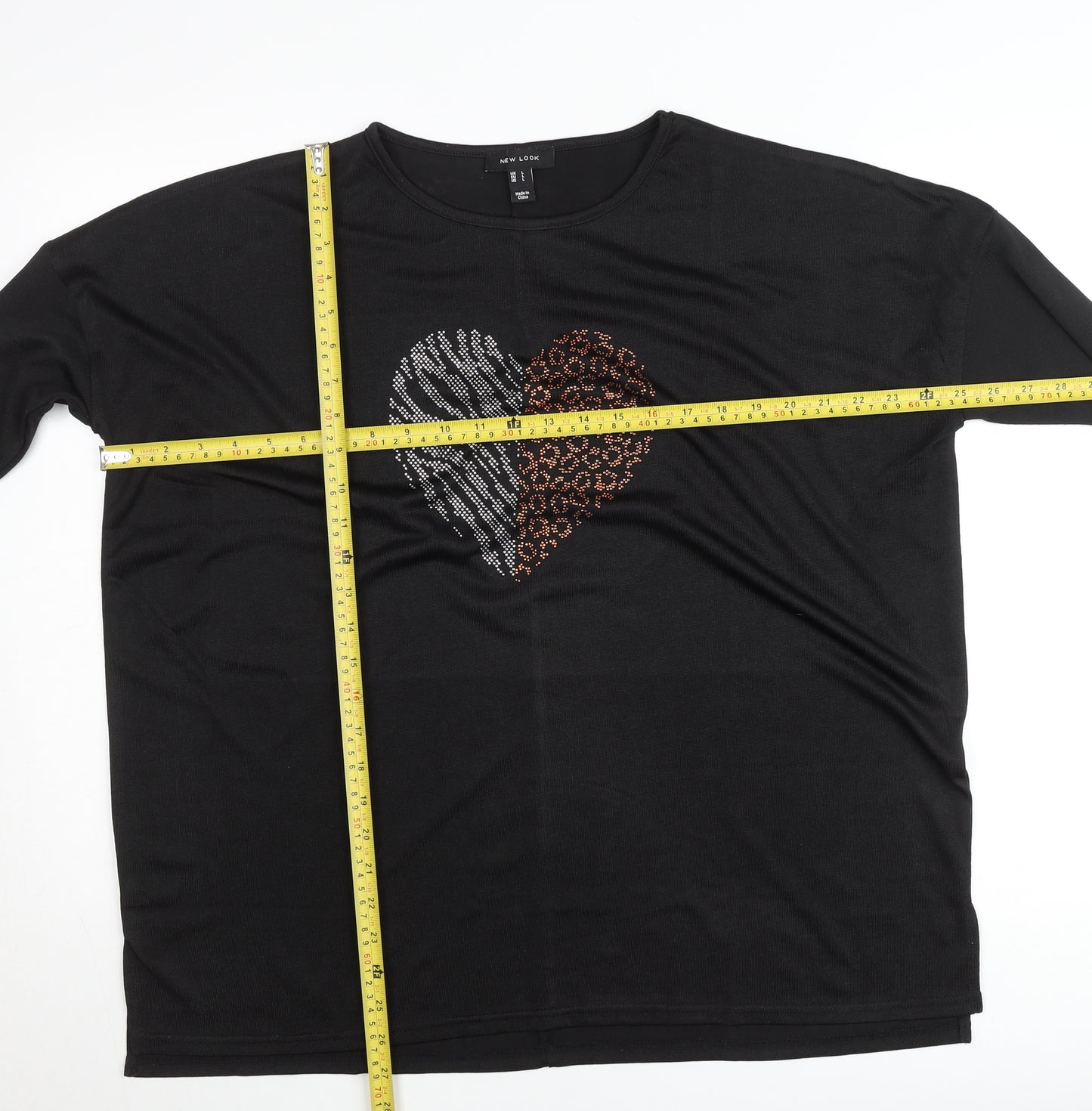 New Look Women’s Black Sequin Heart Long Sleeve Jersey T-Shirt L