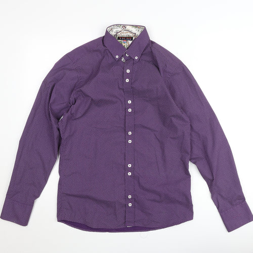 Vichi Men's Purple Geometric Button-Down Shirt Slim Fit Size S