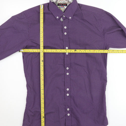 Vichi Men's Purple Geometric Button-Down Shirt Slim Fit Size S