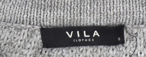 Vila Women’s Grey Roll Neck Chunky Knit Wool Blend Jumper Size S