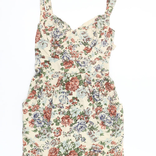 LOVE Women's Multicoloured Floral Bodycon Short Dress S
