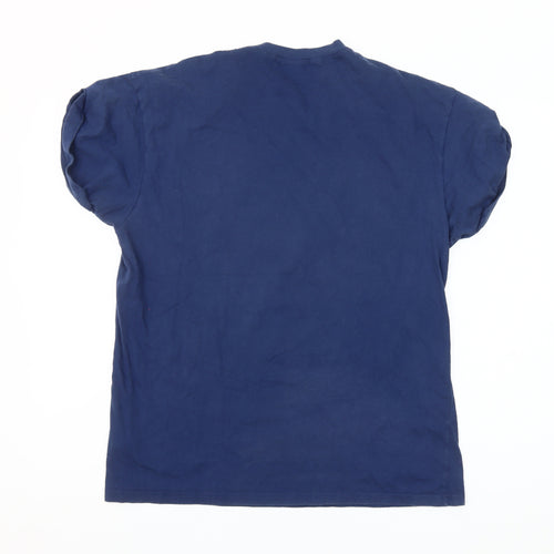Topman Men's Blue Graphic Print Cotton Crew Neck T-Shirt Size L