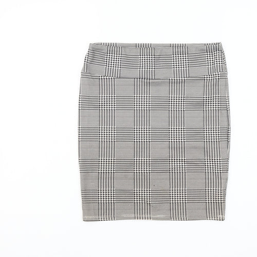 Stradivarius Women’s Grey Check Pencil Skirt L Knee Length Stretch