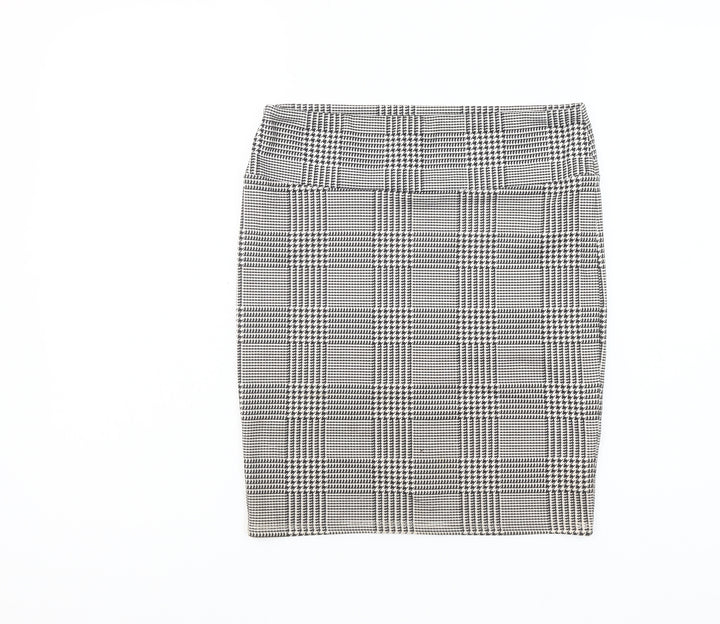 Stradivarius Women’s Grey Check Pencil Skirt L Knee Length Stretch