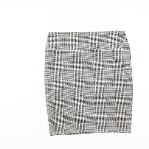 Stradivarius Women’s Grey Check Pencil Skirt L Knee Length Stretch