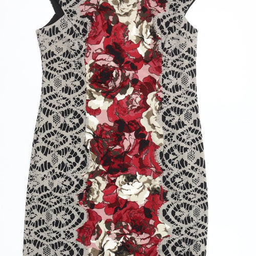London Times Women's Red Floral Sheath Dress Size 16 Elegant Knee Length