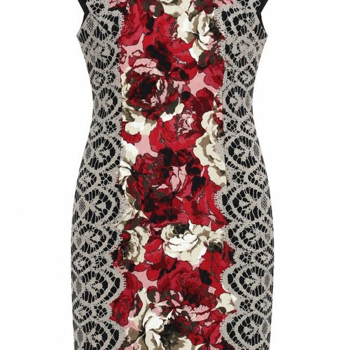 London Times Women's Red Floral Sheath Dress Size 16 Elegant Knee Length