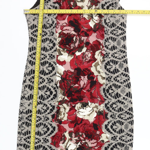 London Times Women's Red Floral Sheath Dress Size 16 Elegant Knee Length