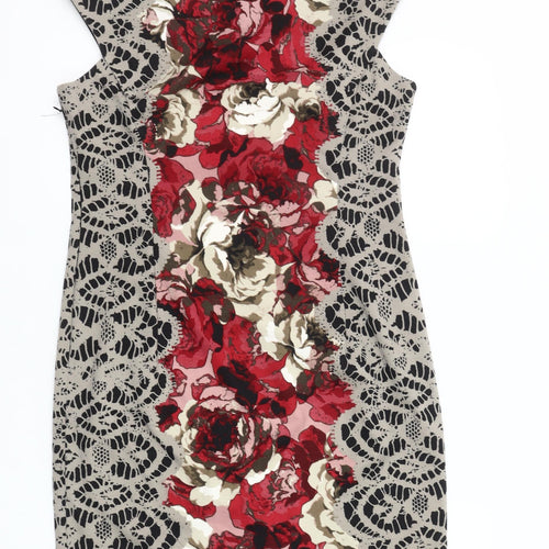 London Times Women's Red Floral Sheath Dress Size 16 Elegant Knee Length