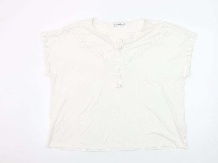 Gallery Women’s White XL Tunic Blouse with Tassel Tie Detail